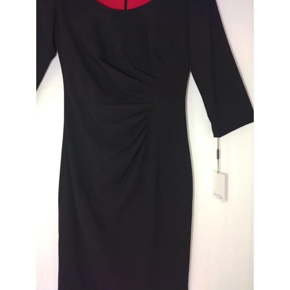 CALVIN KLEIN, 3/4 sleeved polyester midi dress, for women, black, Size 2, NWT.